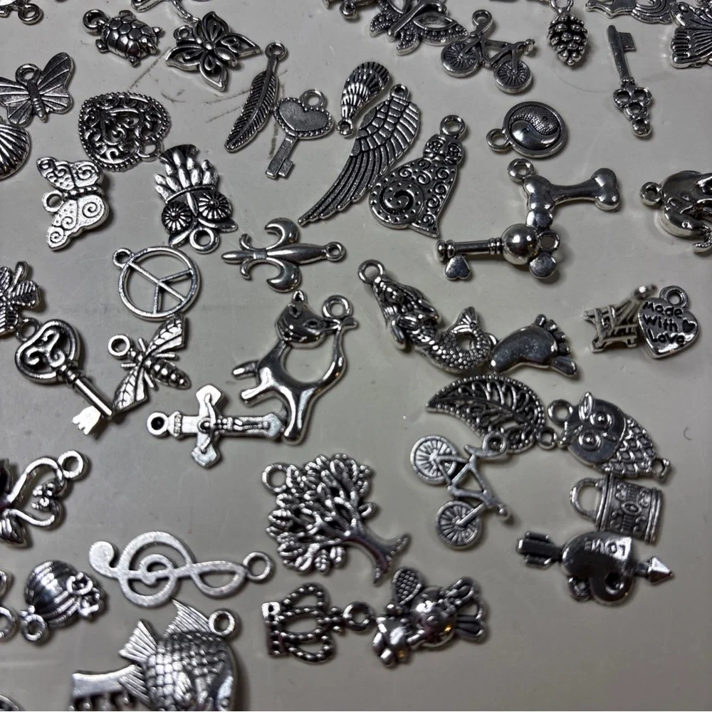 VTG 102 Silver Tone Mixed Charm Lot for Making Jewelry